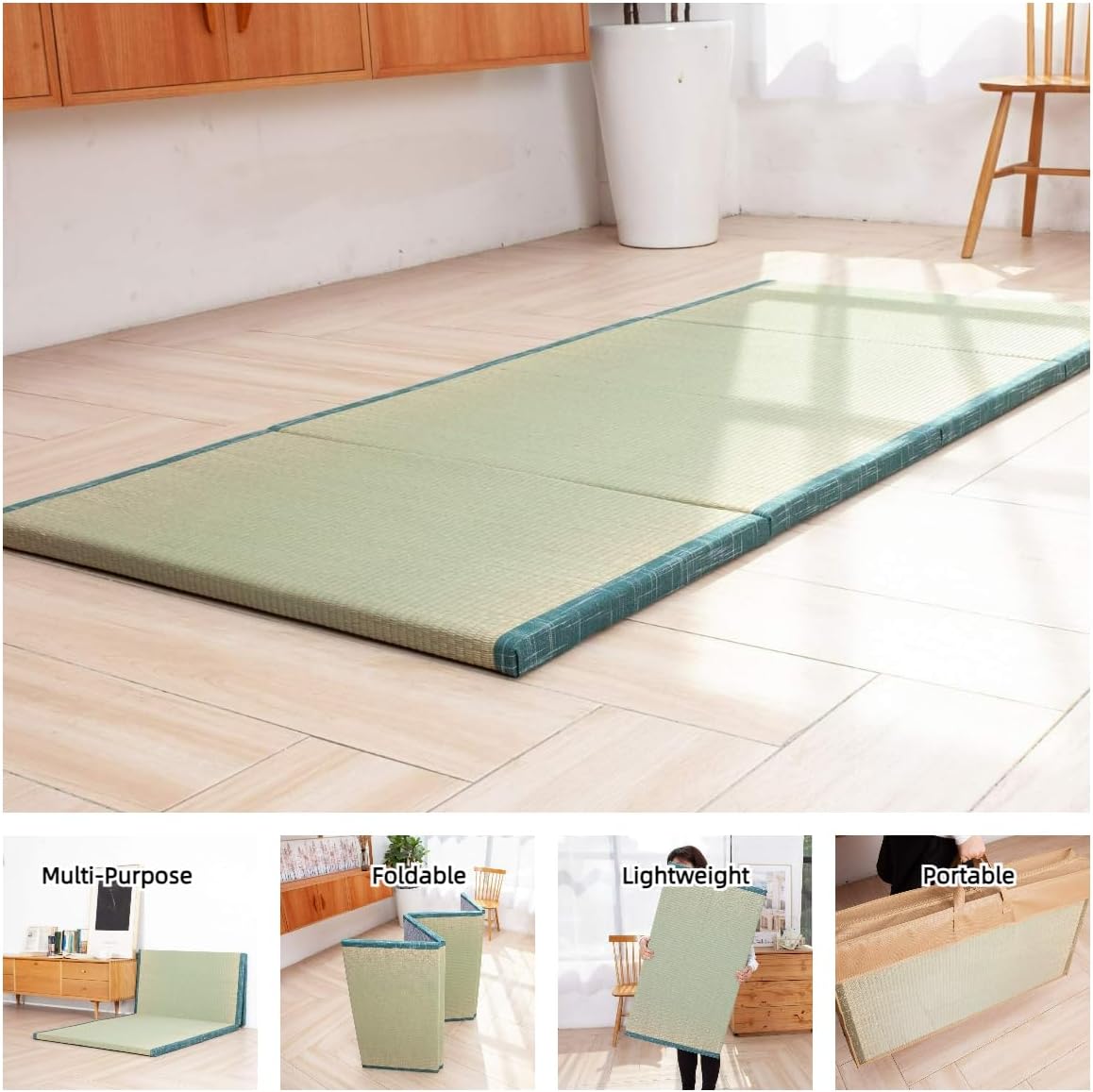 MustMat Tatami Futon Mattress Foldable Tatami Mat Twin Japanese Floor Mattress Rush Grass Floor Bed 35.4'x78.7'x1.2'(1 Piece)