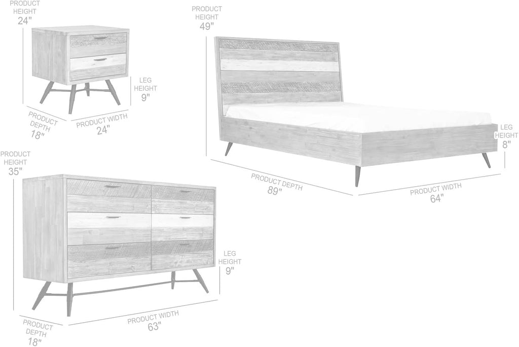 Armen Living Bridges 4 Piece Queen Bedroom Set in Two-Tone Acacia Wood, Natural