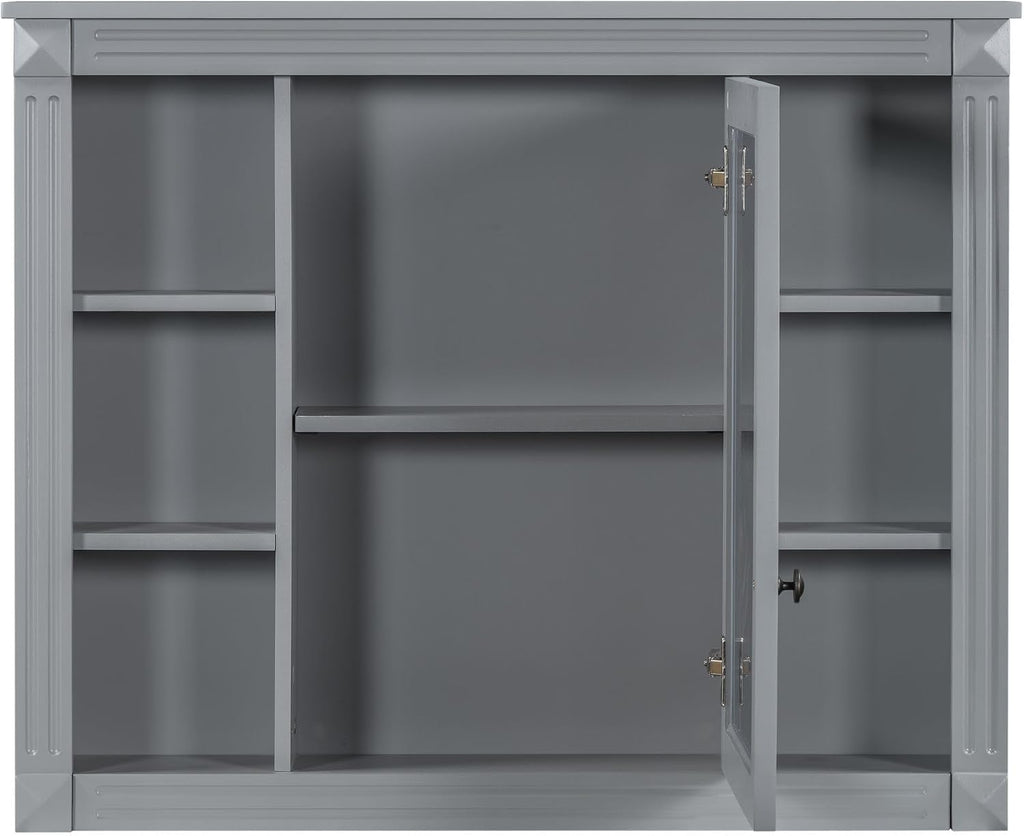 Merax Medicine Cabinet with Mirror, Wall Mount Bathroom Cabinet 35' x 28' Over Toilet Storage Cabinet Organizer with Door and Open Shelves, Mirrored Bathroom Wall Cabinet