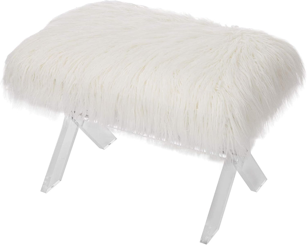 Glitzhome Ottoman Bench, White Faux Fur Ottoman Foot Rest, 25.5' L Modern Vanity Stool Chair with Acrylic Legs for Living Room Bedroom Entryway Makeup Bench End of Bed