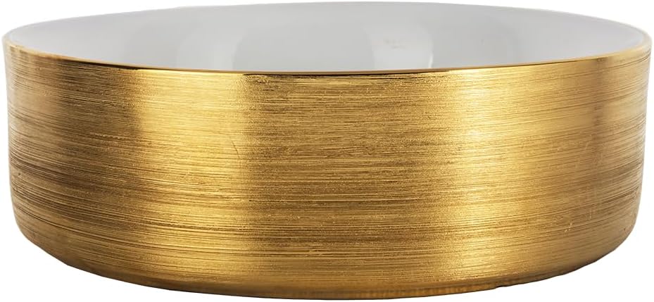 Strictly Sinks Round Gold Ceramic Luxury Vessel Sink - Modern Ceramic Countertop Bathroom Sink – Easy to Install Above Counter Luxurious Bathroom Vessel Sink