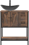 YOURLITE Bathroom Vanity, 30' Farmhouse Bathroom Vanity with Sink Combo Set, Rustic Brown Modern Wood Cabinet with Black-White Gradient Boat Sink