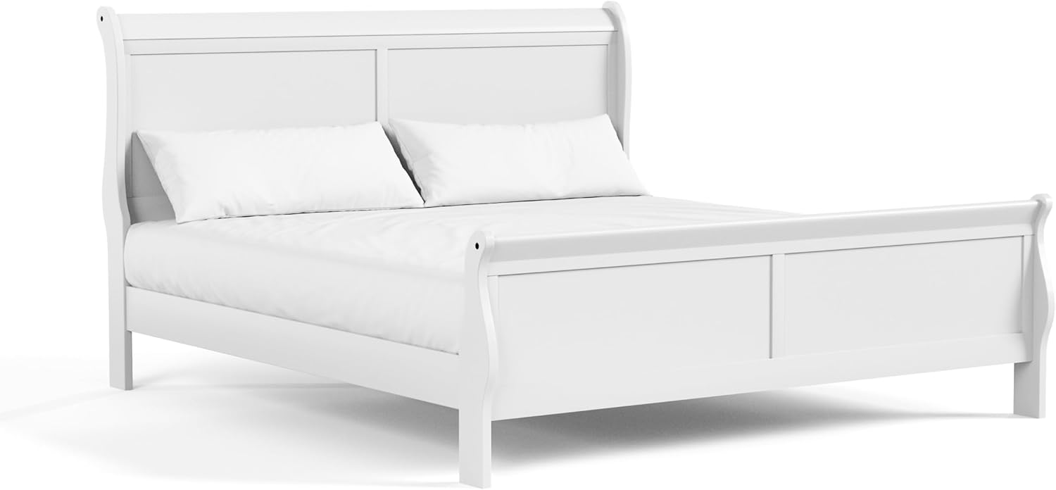 Furniture of America Arabella Traditional Solid Wood 5 Piece Bedroom Set with King Bed Frame, Nightstands, Dresser with Mirror, Storage and Organization, Bedframe Box Spring Needed, White