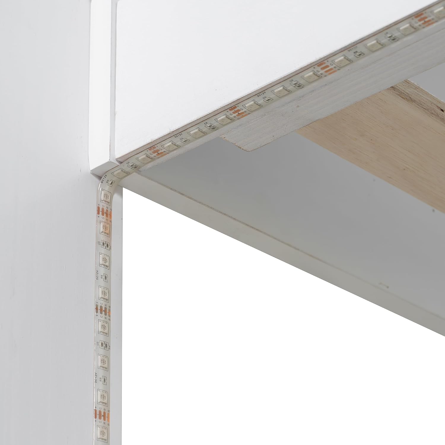RUNNA Twin Over Full Bunk Bed with Storage Shelves, LED, Charging Station and a Drawer, Solid Wood Bunk Bed for Kids, Teens, Adults (White/LED)