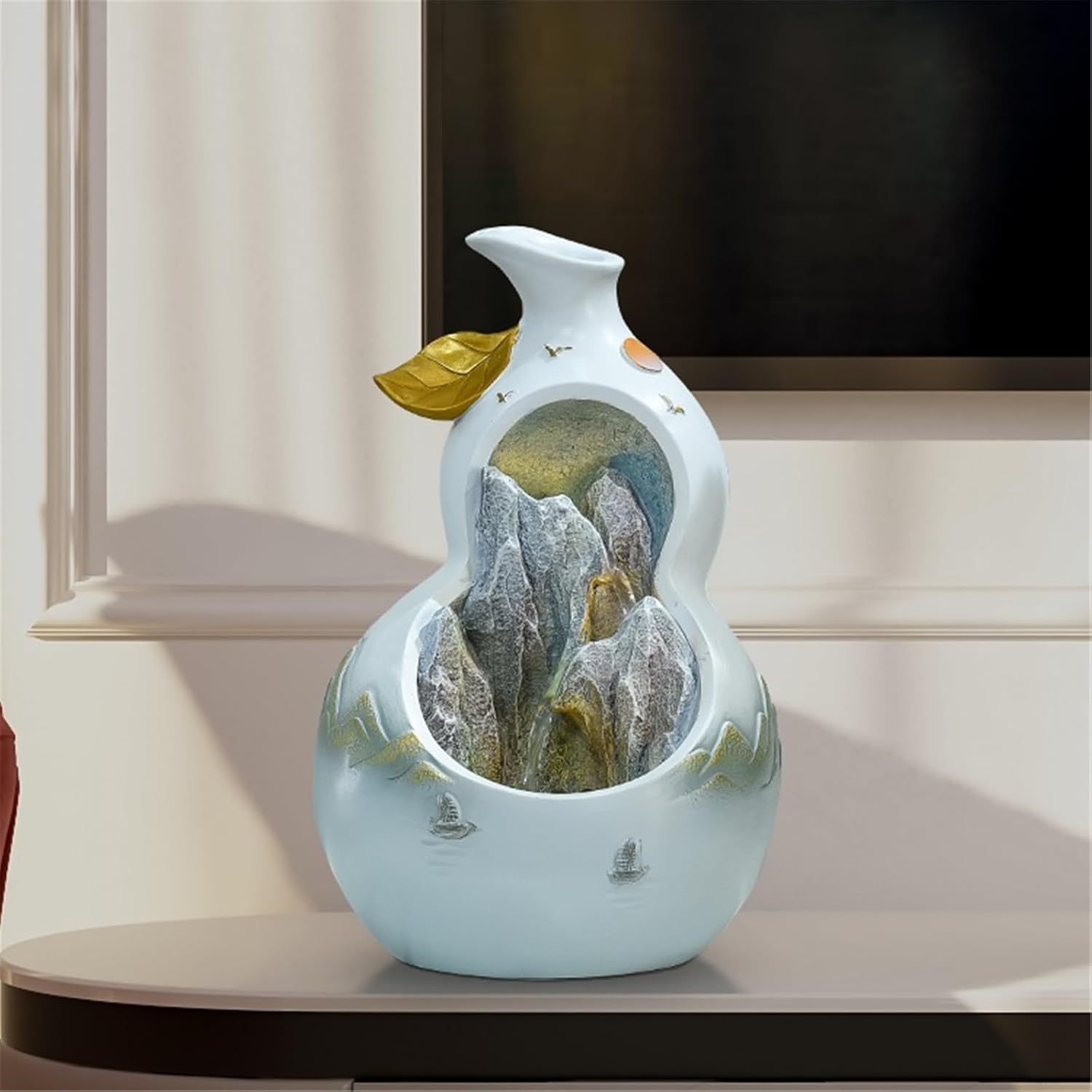 Tabletop Fountain Decorative Indoor Fountain Meditation Gurgling Water Fountain Home Office Decor(Yellow)