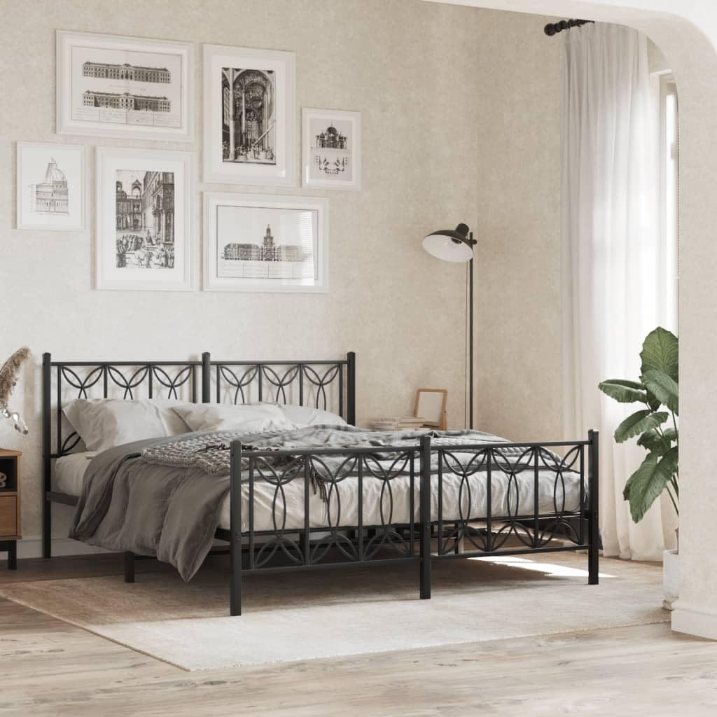 Queen Bed Frame Steel Platform Bed with Headboard and Footboard Black 59.1'x78.7' Metal Bedframe for Bedroom Furniture Durable Underbed Storage Space Mattress Foundation