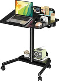 JOY worker Mobile Standing Desk with 60° Tiltable Desktop, 28' Height Adjustable Rolling Desk, DIY Pegboard & Storage Base, Portable Laptop Desk with 4 Lockable Wheels for Home Office, Black