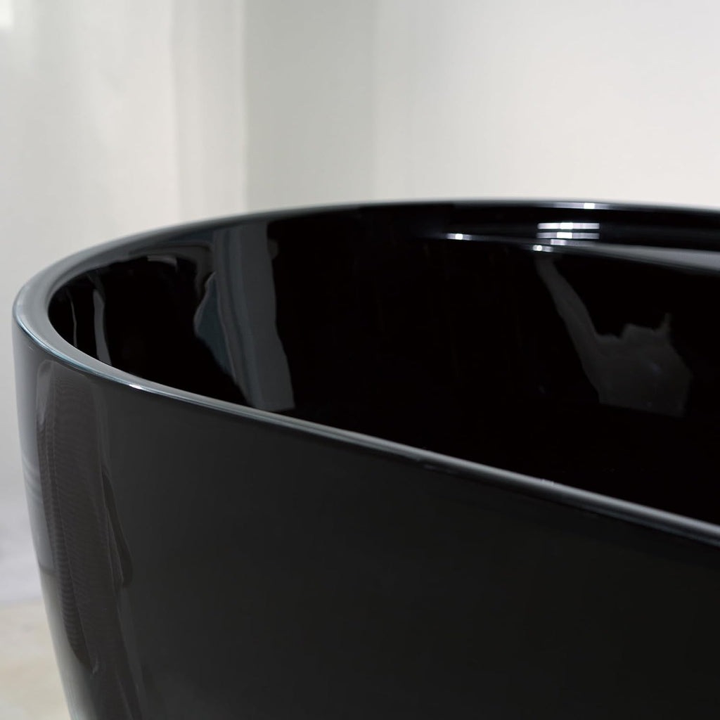WOODBRIDGE 72' L x 35-3/8' W Freestanding Contemporary Acrylic Soaking Bathtub in Glossy Black Inside and Outside with Oil-Rubbed Bronze Drain & Overflow,B8859-ORB