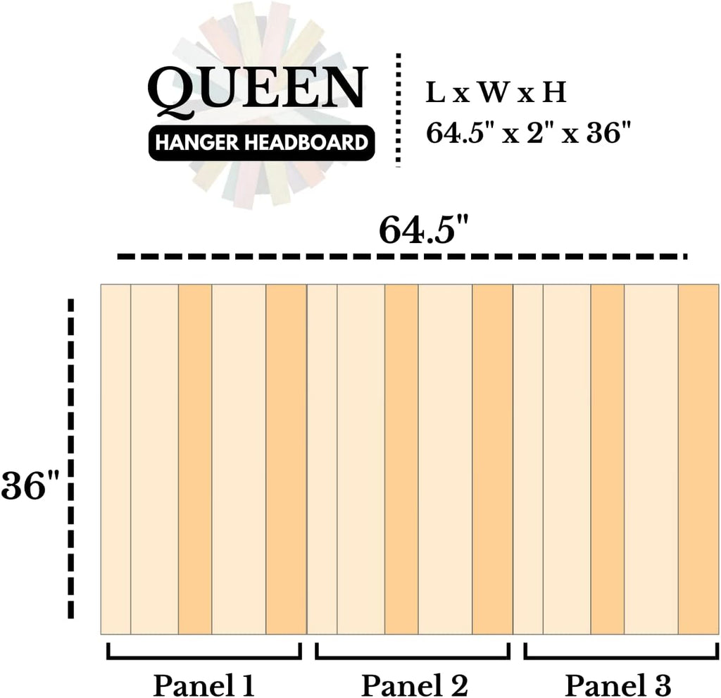 Barn Walls Boho Euro Mix Signature Design, Multicolored Solid Wood Headboard, Floating Panels, Wall Mount, Adjustable Height Easy Assembly, Queen Size