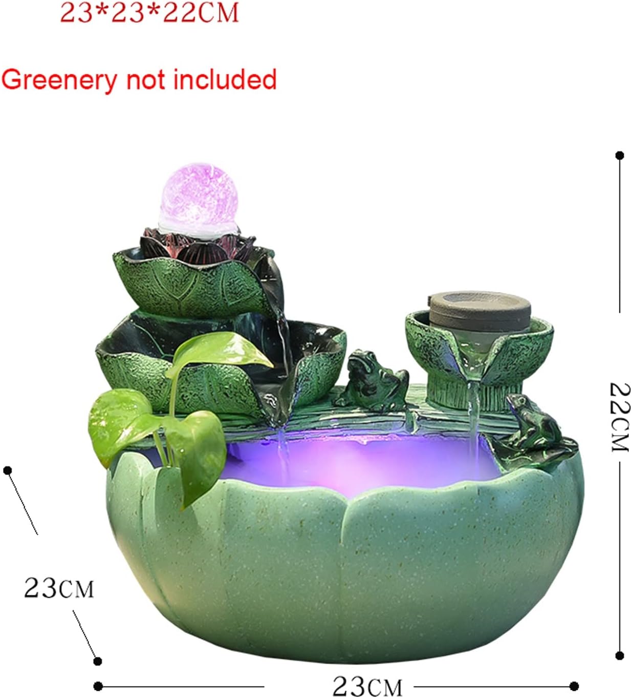 Desktop Fountain Tabletop Water Fountain with Rotating Ball and Pump Lotus Flower Leaf Cascading Waterfall Design Indoor for Office Home Décor, Green(Small)