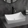 SouNor Small Rectangle Bathroom Sink Above Counter Square Basin Bowl Countertop Vessel 20'x15' Inches Modern Contemporary Porcelain Ceramic Wash Lavatory