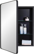 IDYLLOR Black Bathroom Mirror Medicine Cabinet with Round Corner Framed Door 20 x 26 inch, Recessed or Surface Mount, with Adjustable Glass Shelves