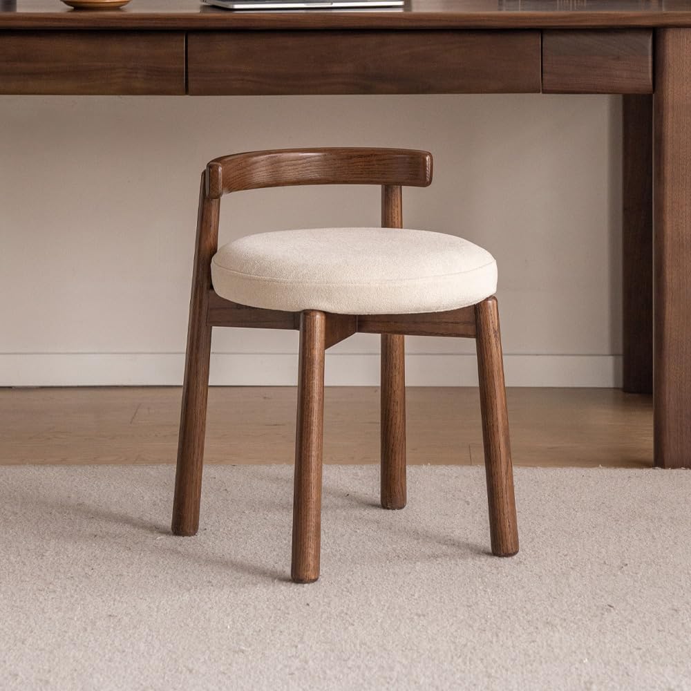 YESWOOD Oak Wood Swivel Vanity Stool, 360 Swivel Chair for Makeup Room, Fully Assembled Makeup Chair, Vanity Bench for Bathroom & Living Room, Walnut Color