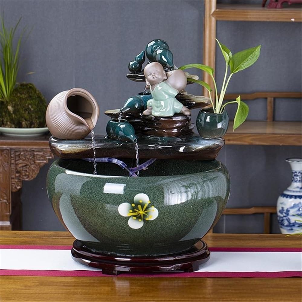 Tabletop Fountain Ceramic Fish Tank with Circulating Water Feature, Landscape Goldfish with Lily Pot Tabletop Water Fountain(Large)