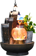 16.93' Indoor Tabletop Fountain with LED Fish Tank, Lighted Crystal Ball & Free 10 Natural Crystals – Water Feature for Home, Office, Entryway & Housewarming Gift (Fish Tank + Spotlight)