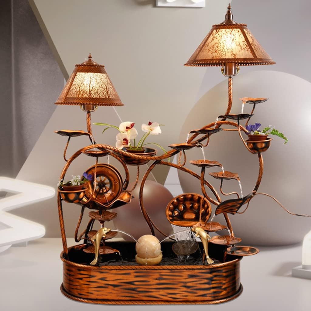 Small Fountain Indoor Copper Flowing Water Fountain Interior Decoration Waterfall Fountain Home Floor Large Waterscape Handicraft Ornaments Tabletop Fountains(C)