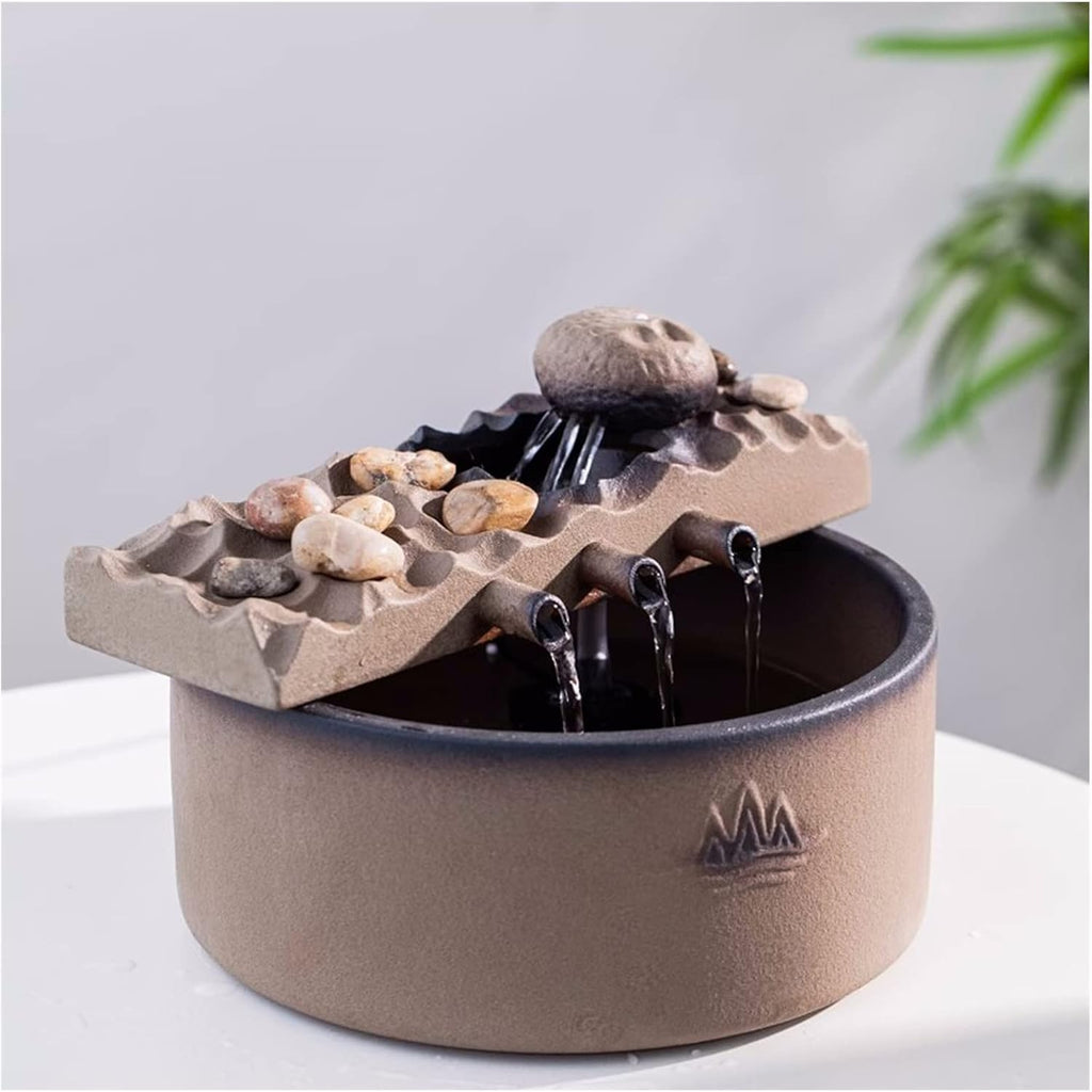 Tabletop Water Fountain Tabletop Fountain Waterfall Fountain Office Ceramic Tabletop Fountains for Home Office Decor Includes Water Mist Machine and Pump Indoor Fountain