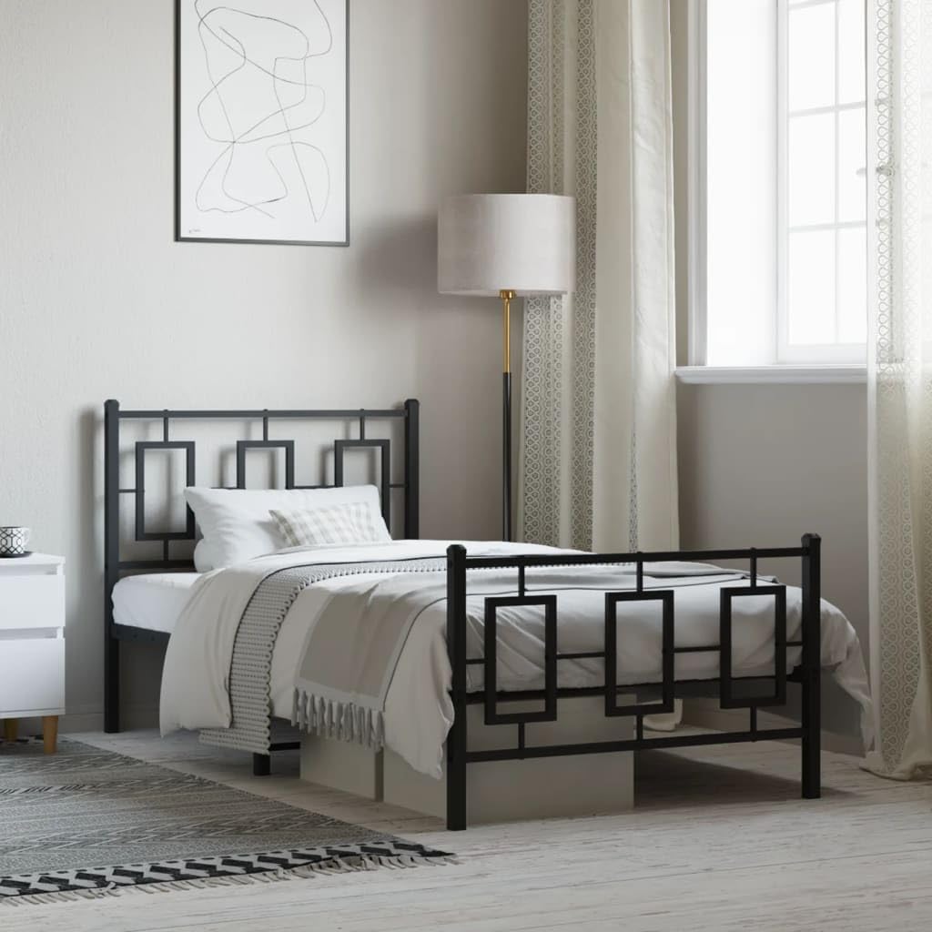 Metal Bed Frame Queen Size with Footboard Black Steel Platform Bed Frame Sturdy Metal Slats Underbed Storage Space for Bedroom Guest Room