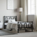 Metal Bed Frame Queen Size with Footboard Black Steel Platform Bed Frame Sturdy Metal Slats Underbed Storage Space for Bedroom Guest Room