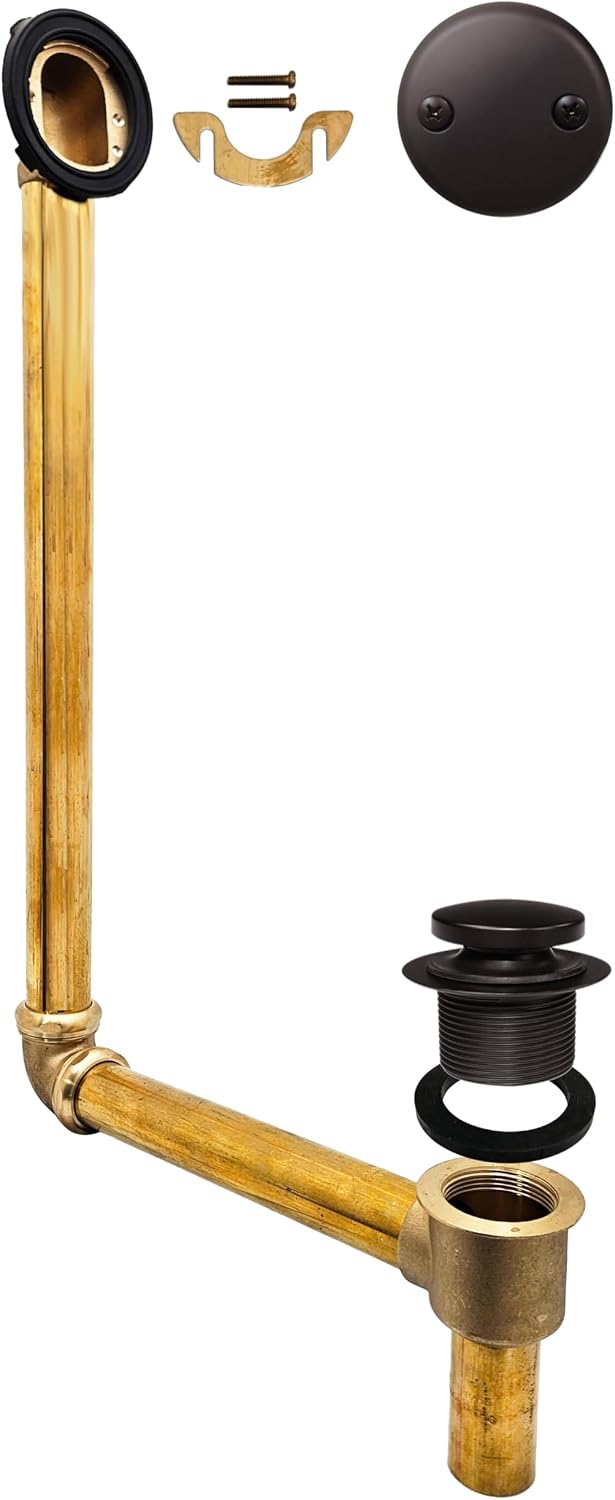 Westbrass 7931817-DC-12 22' Direct Connect 17 Gauge Brass Waste and Overflow with Tip-Toe Drain Trim, Oil Rubbed Bronze
