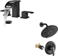 gotonovo Waterfall 8 inch Widespread Bathroom Faucet with gotonovo Shower Faucet Set Complete 6 Settings 6 inch Rainfall Shower Head Kit Matte Black