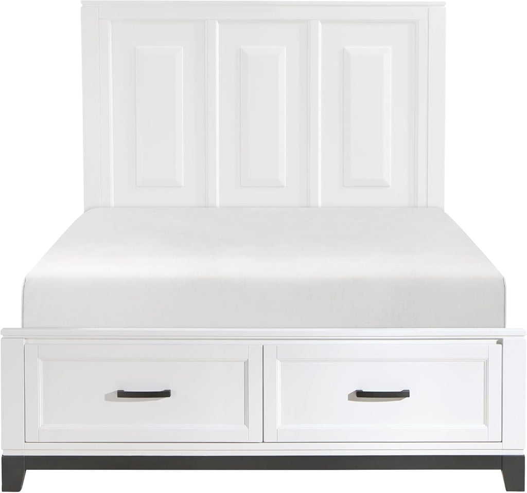 Transitional Bedroom Queen Size 4-Pieces Set Platform Bed Footboard Drawers White Finish Furniture