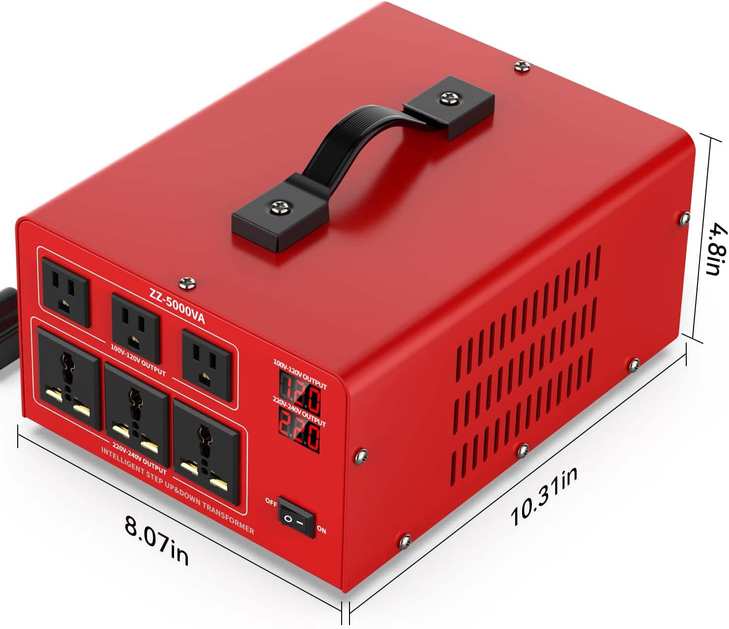 5000W Heavy Duty Voltage Converter Transformer – Step Up 110V to 220V & Step Down 220V to 110V, Auto Input Recognition, 3 US & 3 Universal Outlets, LCD Display, Circuit Breaker for Travel & Home