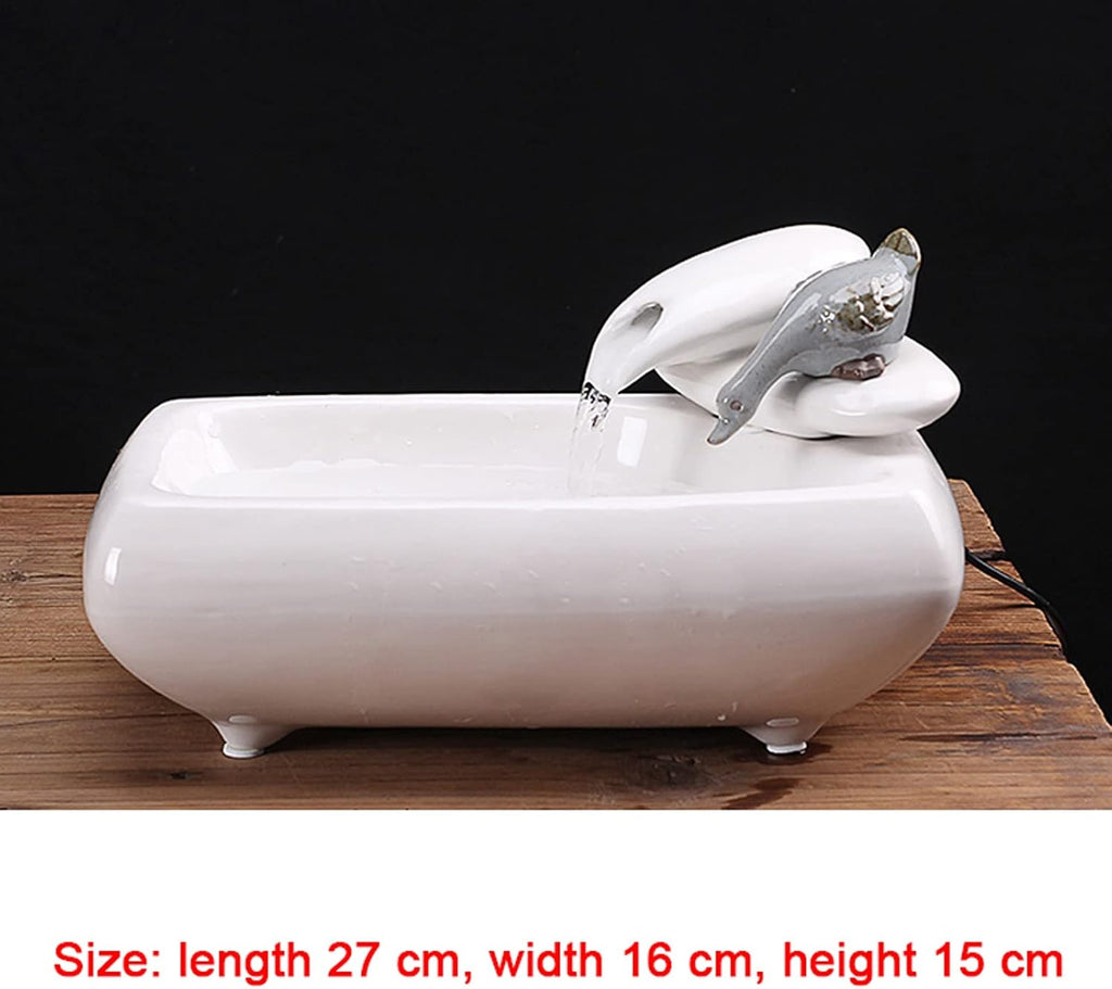 Desktop Fountain White Ceramic Tabletop Fountain Rectangular Basin Indoor Water for Office Home Decoration