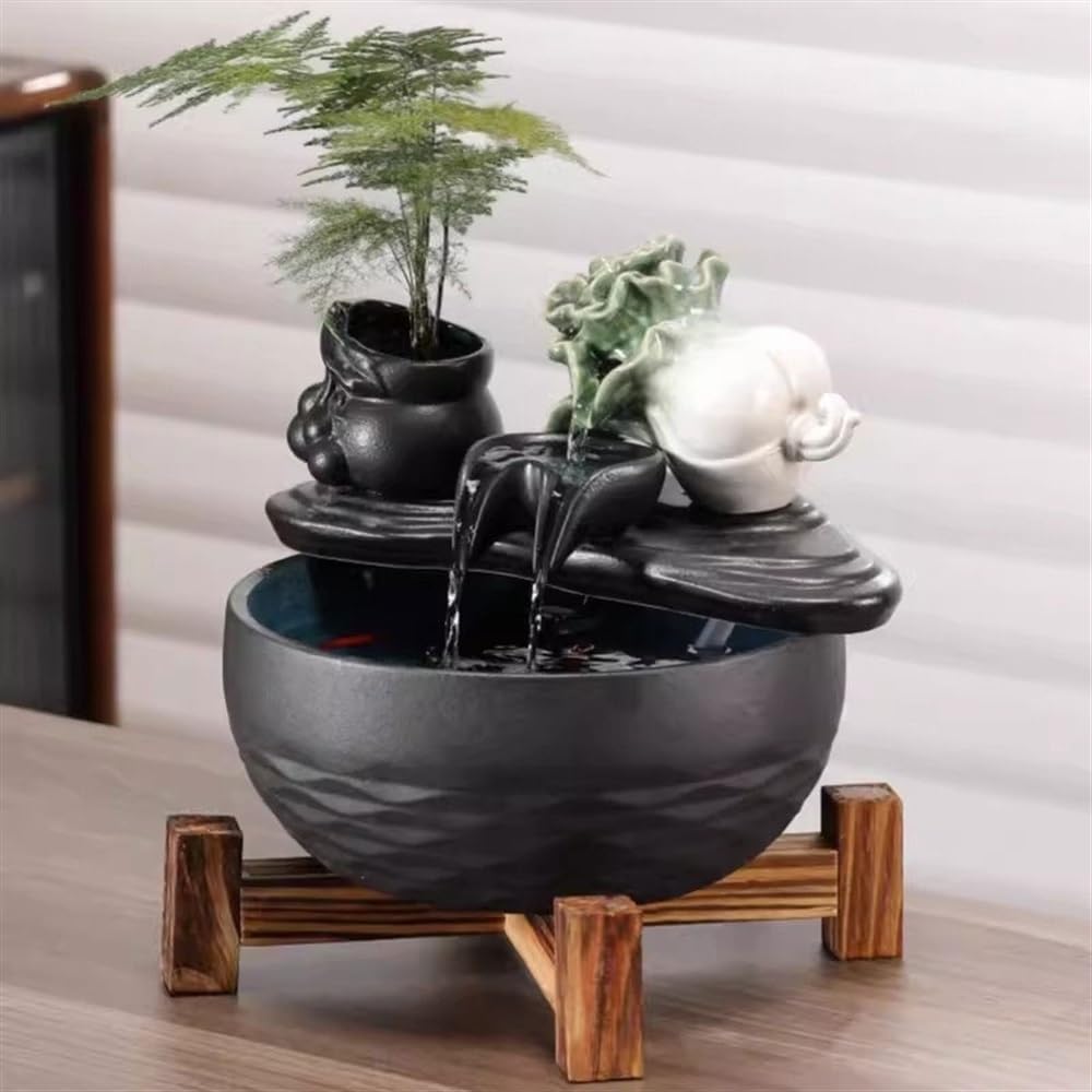 Indoor Waterfall Fountain Living Room Coffee Table Desktop Decorative Fountain Water Features Desktop Running Water Ornaments Ceramic Fish Tank Tabletop Fountains Decor