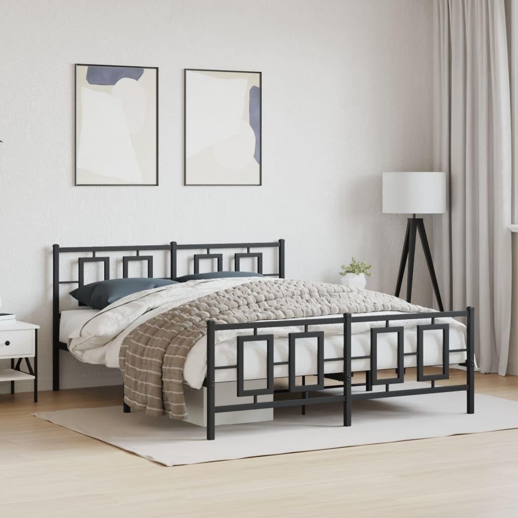 Metal Bed Frame Queen Size with Footboard Black 59.1'x78.7' Steel Platform Bed Frame Sturdy Bedframe with Underbed Storage Space for Bedroom