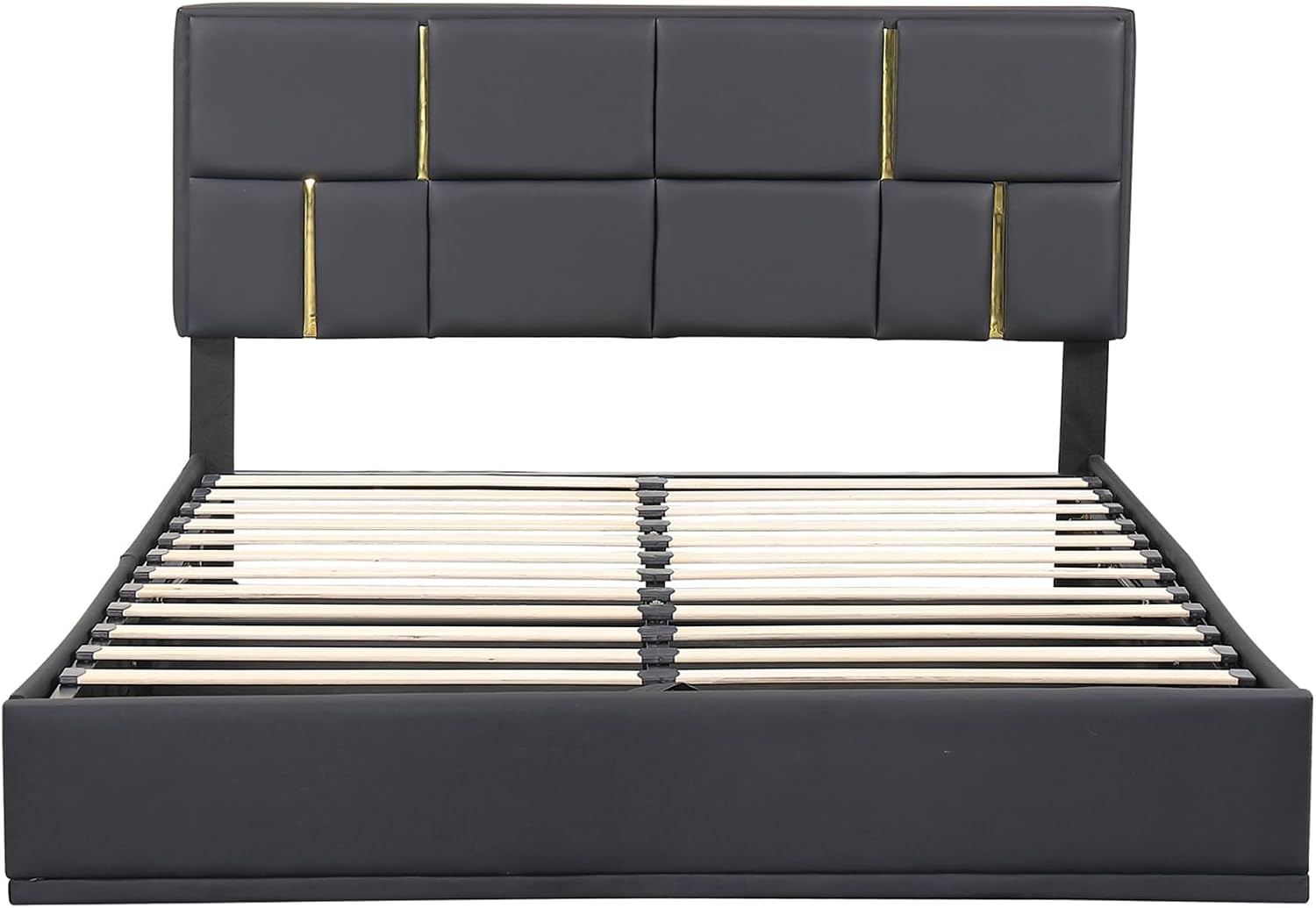 Queen Size Hydraulic Lift Up Storage Bed Frame with Storage Bench, PU Upholstered Platform Beds with Headboard, Two Piece Bedroom Sets, Wooden Slats Support, No Box Spring Needed (Black)