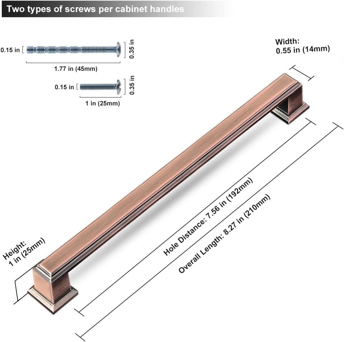 20 Pack Antique Copper Cabinet Handles 7-1/2 Inch Hole Center Vintage Copper Handles Pulls Kitchen Cabinet Pulls Solid Zinc Alloy Square Cabinet Hardware for Cupboard Drawer Dresser Pulls
