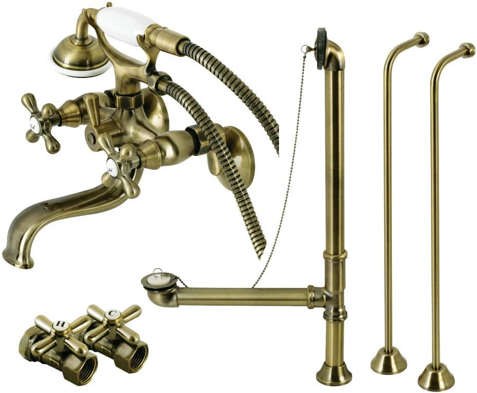 Kingston Brass CCK225AB Vintage Wall Mount Clawfoot Tub Faucet Package with Supply Line, Antique Brass