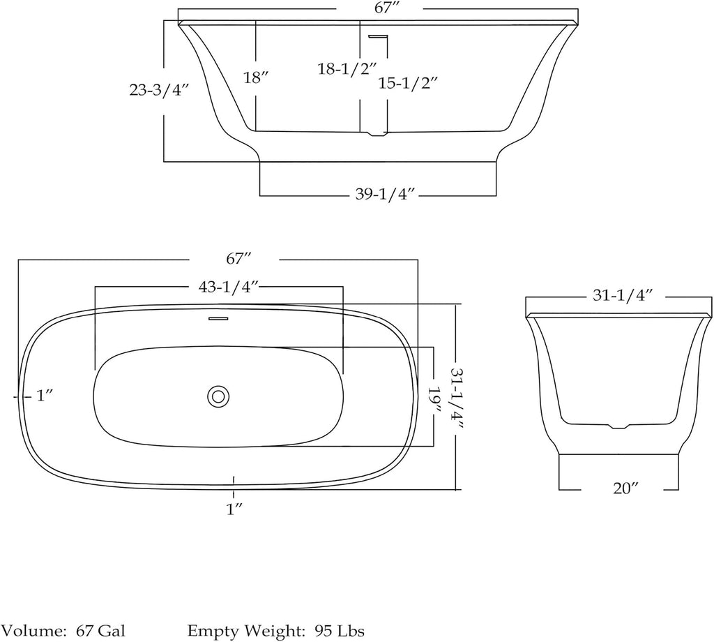 Elegance 67 in. L x 31-1/4 in. W x 23-3/4 in. H Freestanding Acrylic Bathtub, Oil Rubbed Bronze Drain