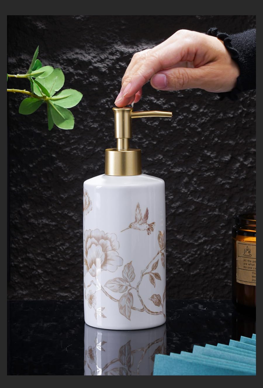 Vintage Decor,Bathroom Accessories Set 5 Pcs Ceramics Flower Pattern Sets Soap Dispenser Toothbrush Holder Countertop Bathroom Apartment Decor Stuff Easter Home Decor Five-Piece Set + Medium-Sized P