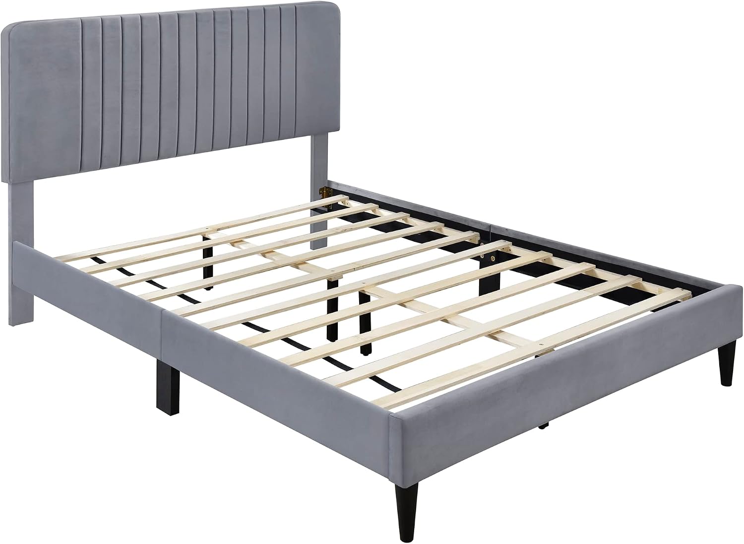 KLMM Elegant Full Size Upholstered Platform Bed,No Box Spring Needed, Velvet Fabric, Suitable for Bedroom Use, Easy to Assemble (Gray#K^)