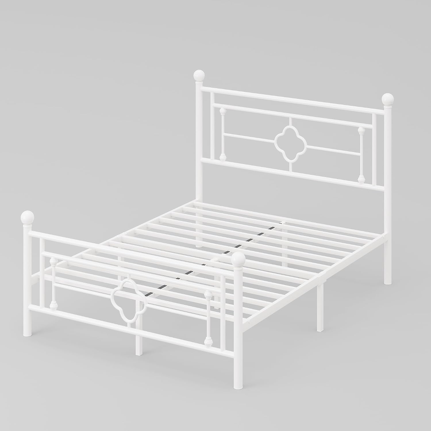 HOOMIC 14 Inch Full Size Metal Platform Bed Frame, Vintage Victorian Style, Wrought Iron Headboard and Footboard/Mattress Foundation for Storage/No Box Spring Required/Easy Assembly/White