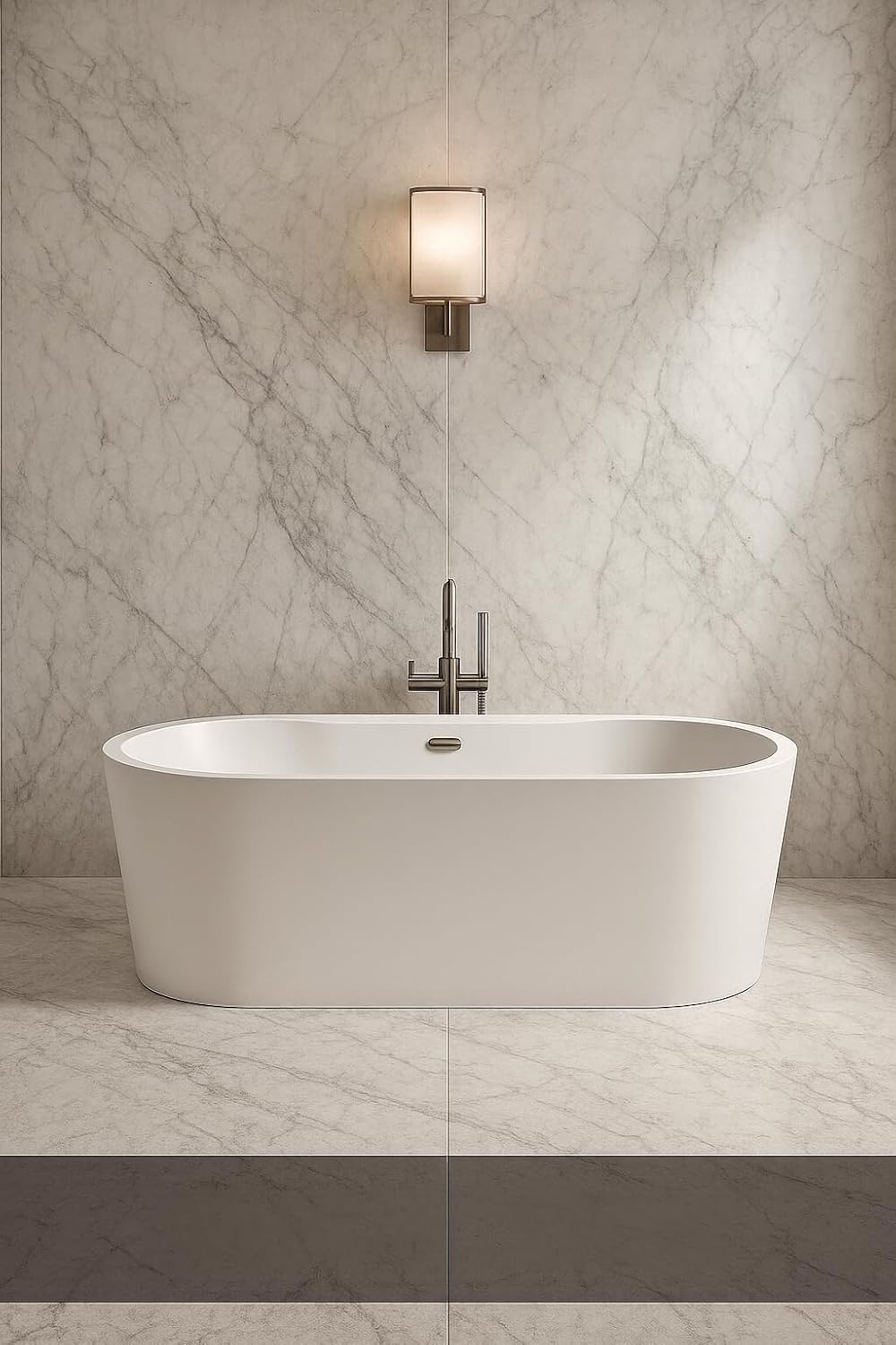 Carver Tubs - Reflection II 67' - Modern White Freestanding Two Person Bath tub with Brushed Nickel Drain, White Oval Spacious Acrylic Fiberglass Tubs, Deep Soaking Bathtub, 67'L X 31.5'W X 23.5'H