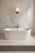 Carver Tubs - Reflection II 67' - Modern White Freestanding Two Person Bath tub with Brushed Nickel Drain, White Oval Spacious Acrylic Fiberglass Tubs, Deep Soaking Bathtub, 67'L X 31.5'W X 23.5'H