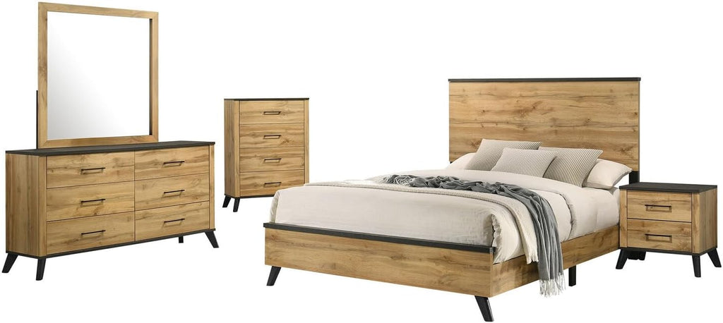 HomeStock Beauty 5-Piece Eastern King Bedroom Set Natural Pine