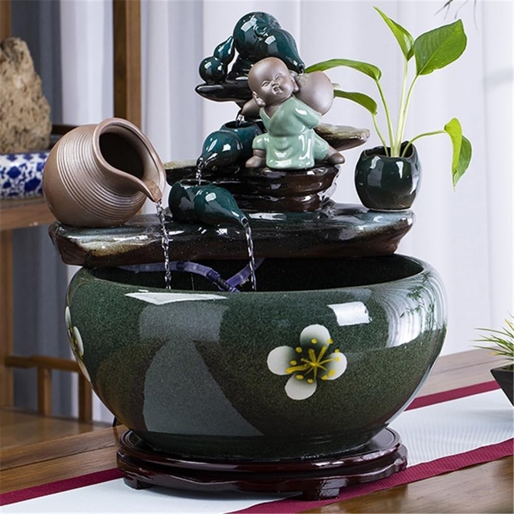 Tabletop Fountain Ceramic Fish Tank with Circulating Water Feature, Landscape Goldfish with Lily Pot Tabletop Water Fountain(Large)