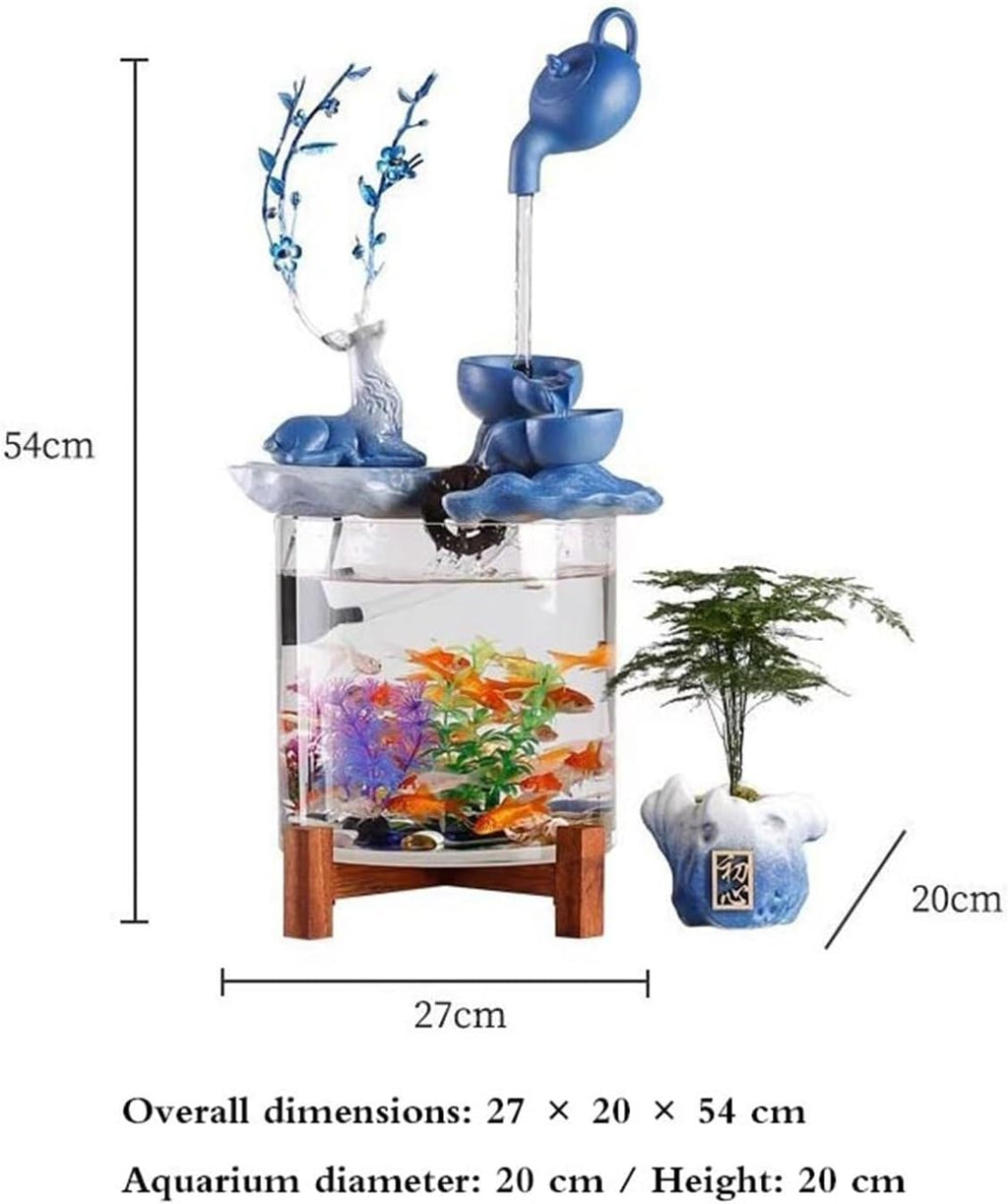 Tabletop Fountain Indoor Fountain Living Room Desktop Circulating Water Ornaments Transparent Glass Fish Tank