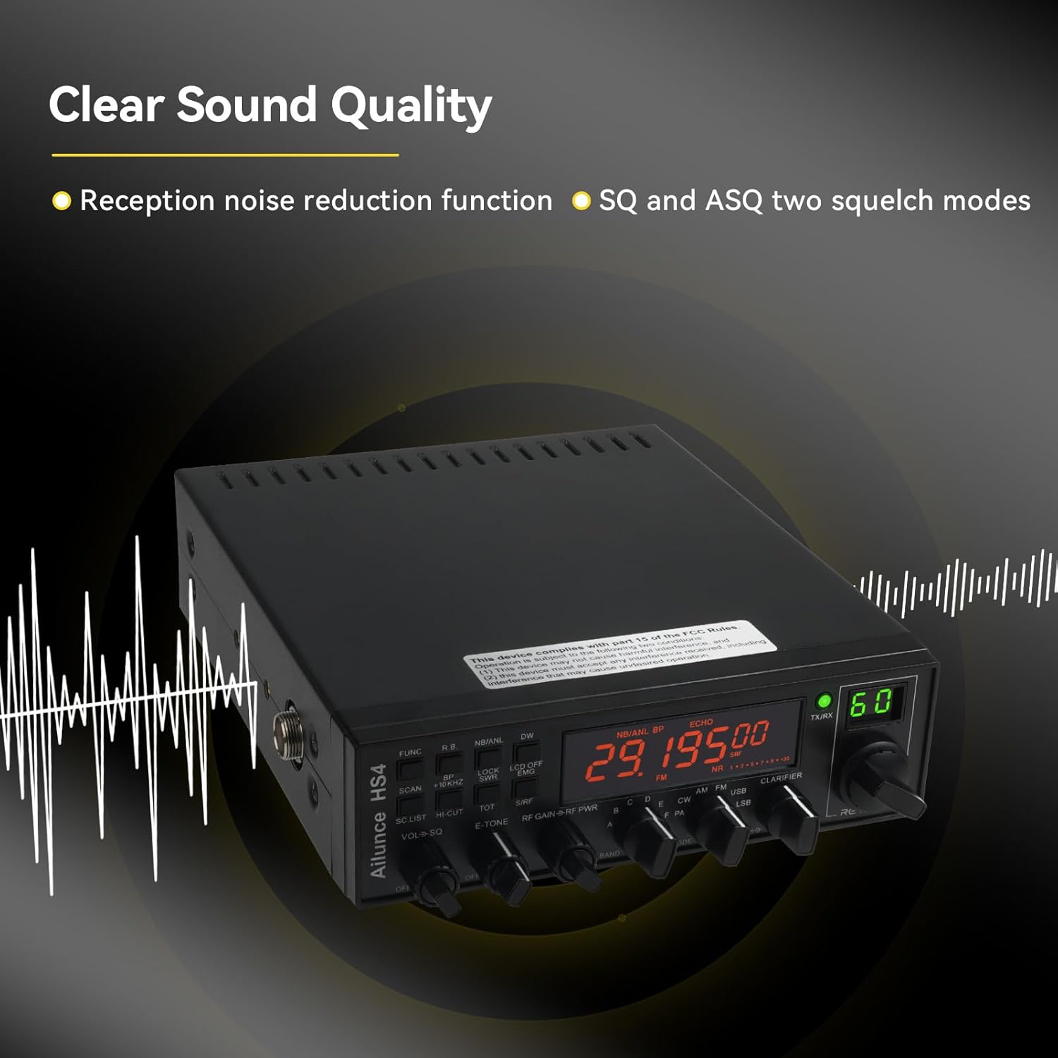 Retevis Ailunce HS4 10 Meter Radio, SSB Ham Radio Base Station, CW/LSB/USB/AM/FM/PA Mobile Transceiver, Noise Reduction, ASQ, SWR Protection, Long Range Amateur Mobile Radio for Contest, Truck, Shacks