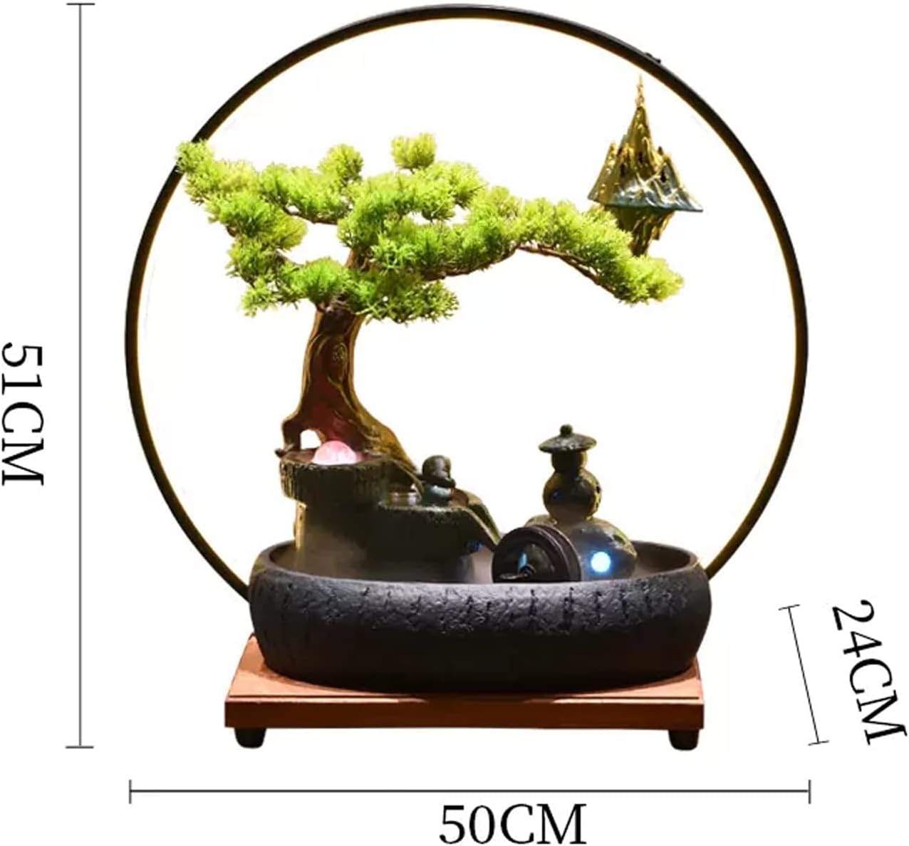 Desktop Fountain Ceramic Tabletop Fountain with LED Lighting Rockery Water Features Zen Cascading Feng Shui Waterfall Table Ornaments for Living Room Office(Black)