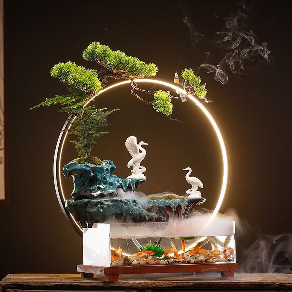 Waterfall Fountain Indoor Simple Home Fountain Fish Tank Water Ornaments Ecological Study Desk Decoration Table Top Water