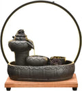 Desktop Fountain Ceramic Tabletop Fountain with Wooden Base and LED Light Ring Indoor for Home Decoration Table Desk Office Patio