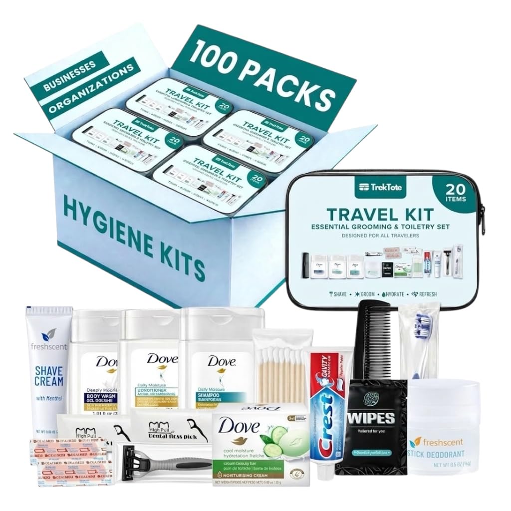 20 Piece Hygiene Kit Bulk, Travel Size Toiletries Set, Care Package Supplies, Mini Deodorant Shampoo Body Wash Toothbrush Toothpaste Razor Kit, TSA Approved, Clear Bag