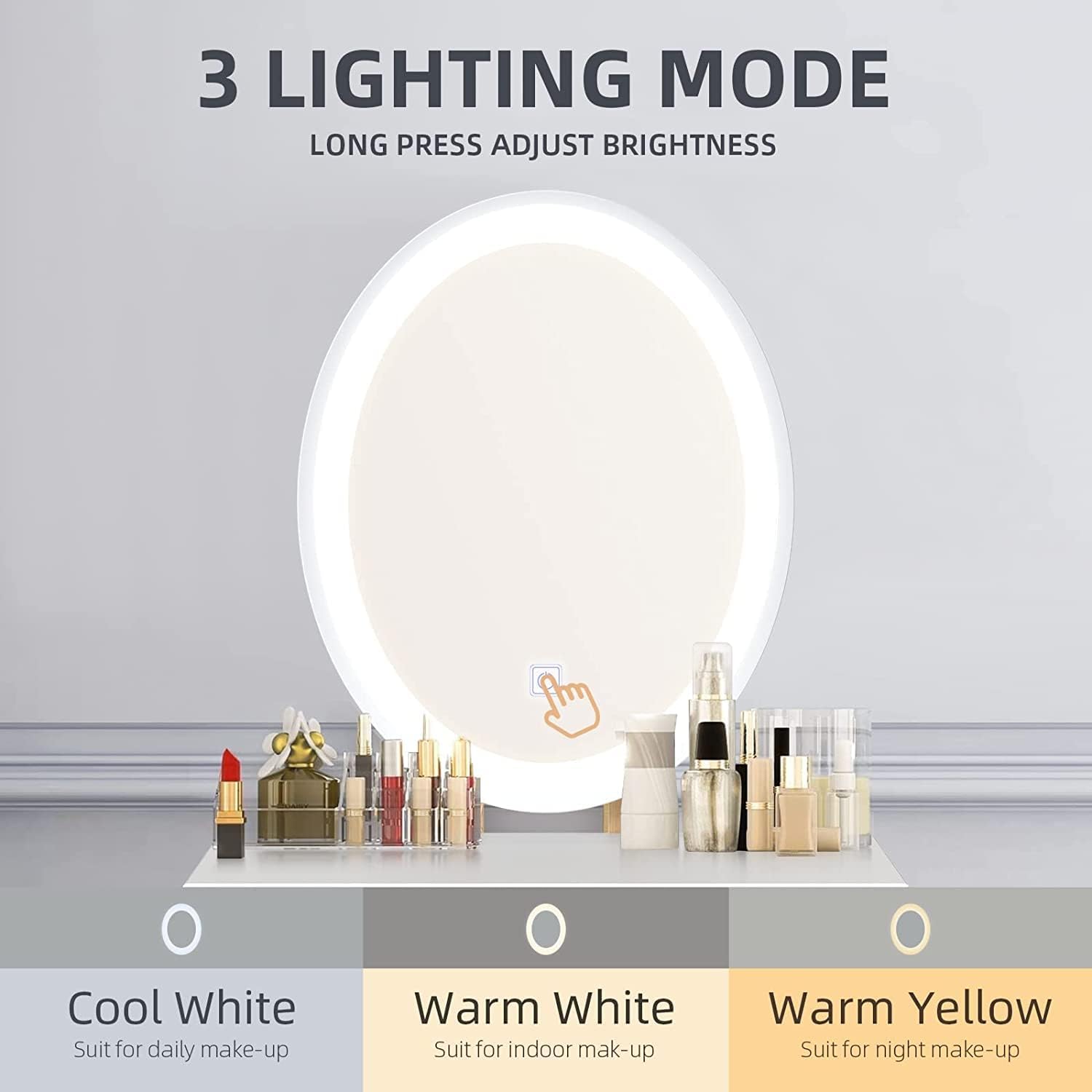 YOURLITE Small Vanity Desk with Mirror and Lights,Makeup Vanity Desk with Chair and Drawers for Small Space,Grey Vanity Dresser for Bedroom