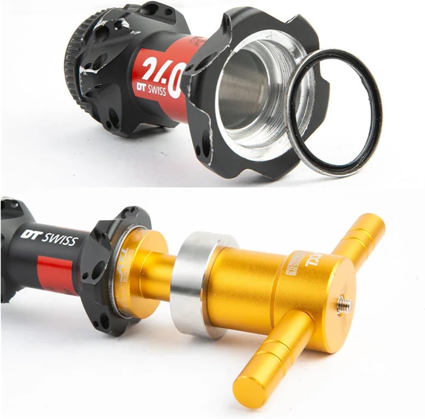 Steel Tool Compatible with DT-Swiss EXP/Swift Bike Hub Repair Tool Kit Ratchet Bearing & Seal Ring Installation CNC Aluminum Alloy/Stainless(Golden)