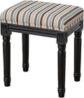 Upholstered Vanity Stool with Carved Dressing Makeup Bench with Solid Wood Legs Multi-Functional and Comfy Retro Bench Piano Seat for Bedroom, Bathroom, Vanity Table,Stripes